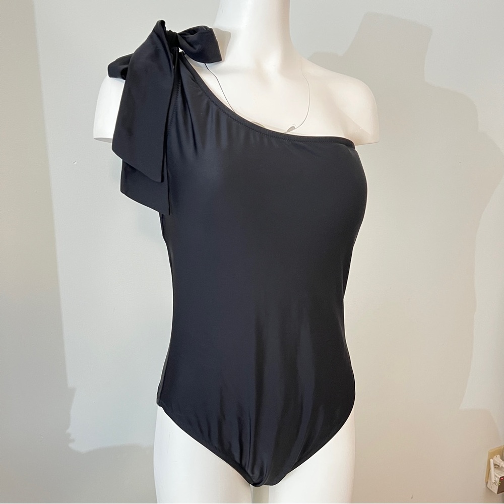 J. Crew Black One-Shoulder Bow Swimsuit